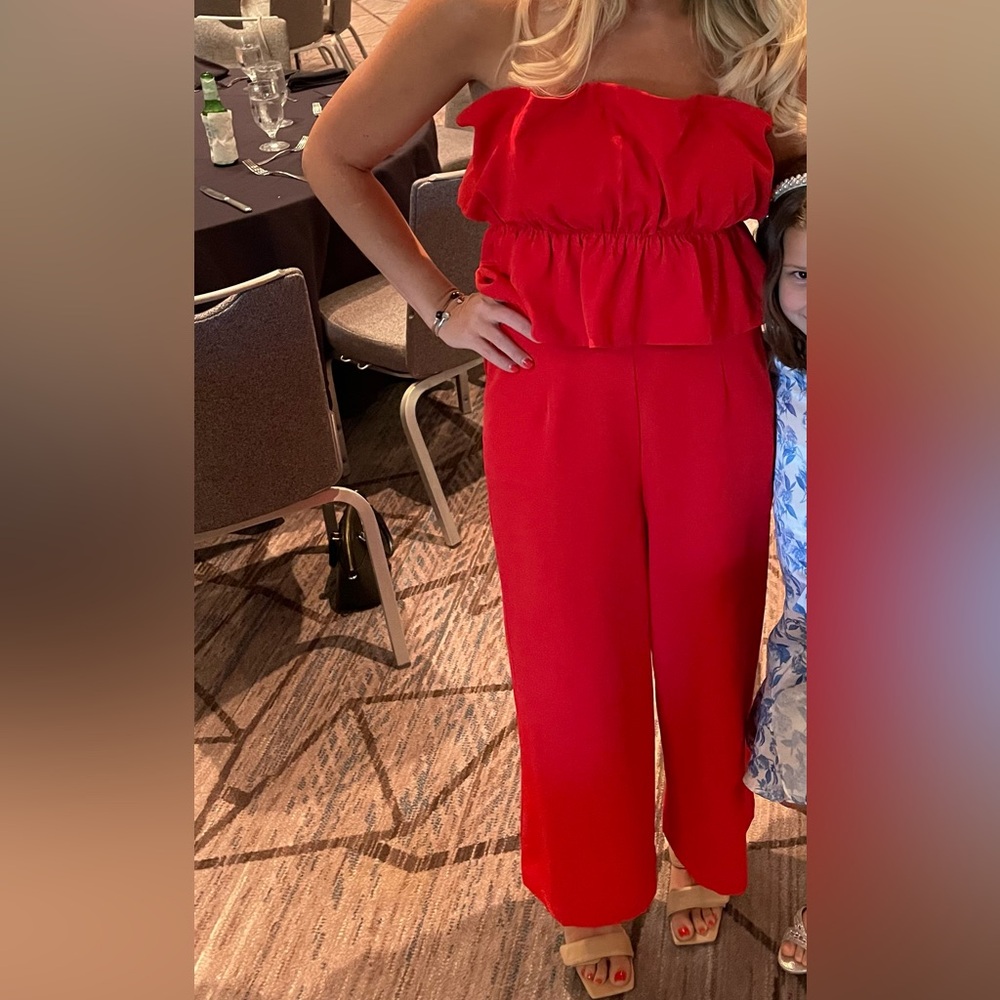 Cherry red strapless, sugar, lips jumpsuit